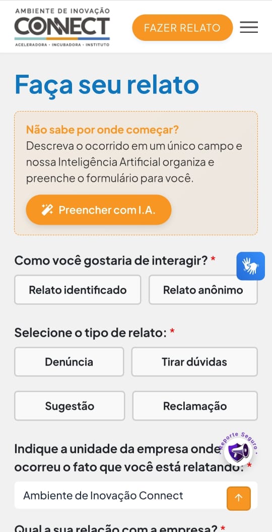 Tela do sistema Reporte Seguro